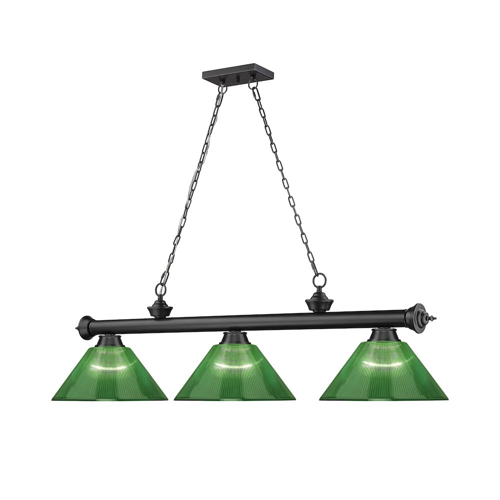 Z-Lite Cordon 3 Light Billiard, Steel Frame, Green Shade Color. Picture 3