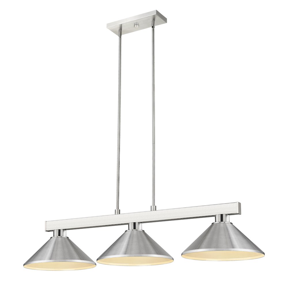 Z-Lite Players 3 Light Billiard, Steel Frame, Brushed Nickel Shade Color. Picture 1