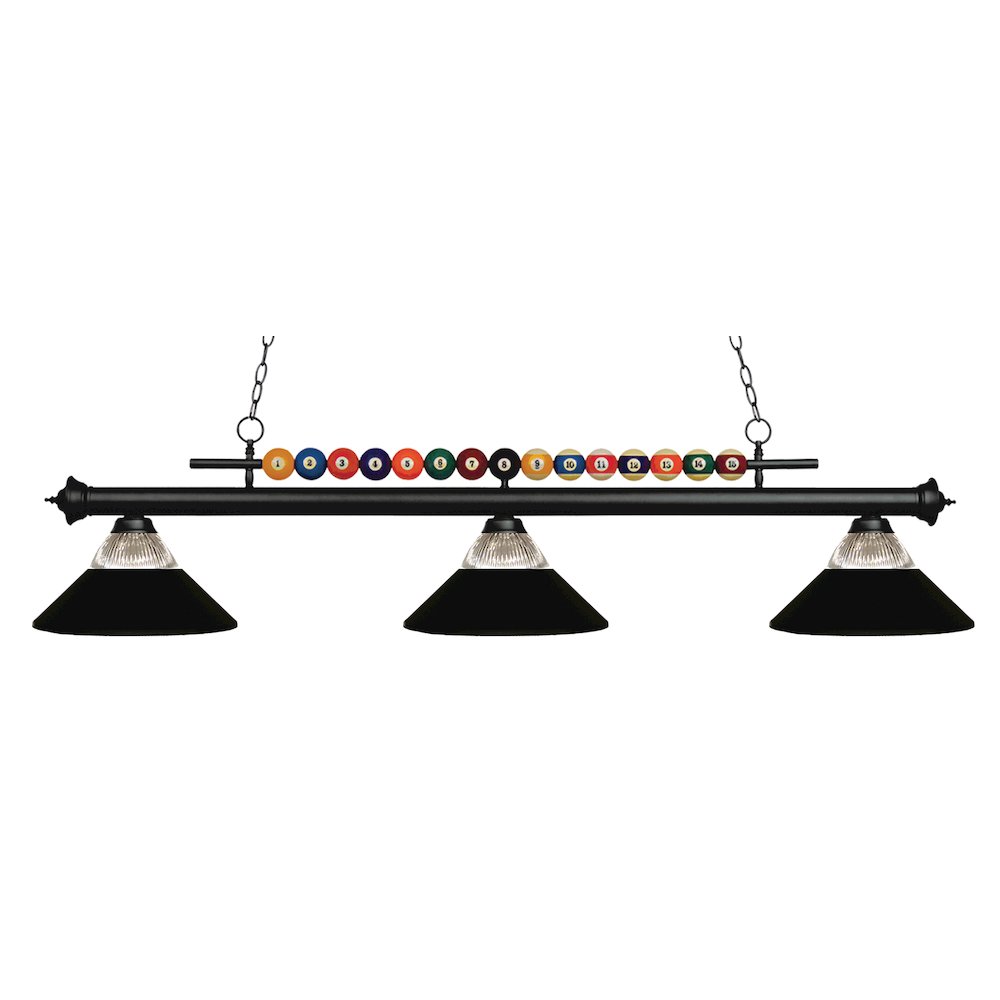 Z-Lite Shark 3 Light Billiard, Clear Ribbed + Matte Black Shade Color. Picture 1