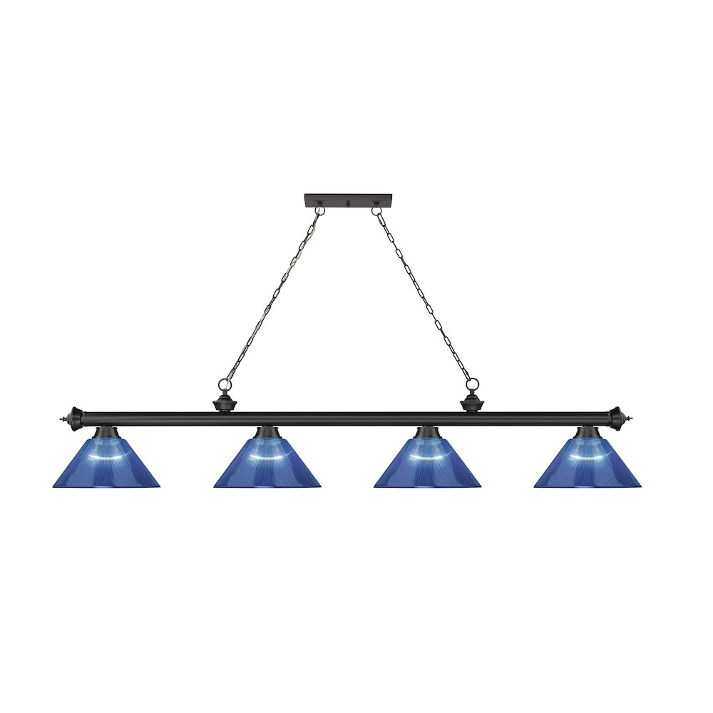 Z-Lite Cordon 4 Light Billiard, Steel Frame, Dark Blue Shade Color. Picture 2