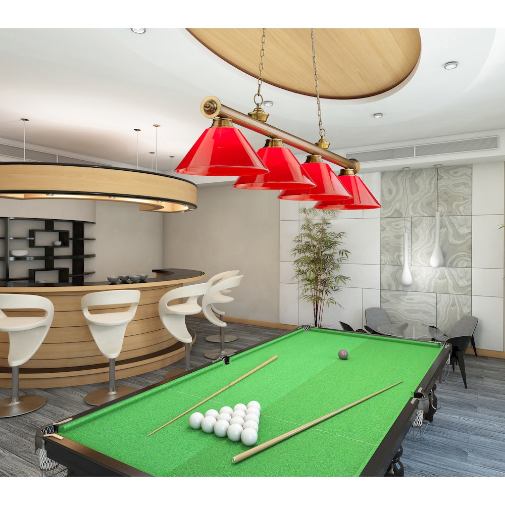 Z-Lite Cordon 4 Light Billiard, Steel Frame, Red Shade Color. Picture 7