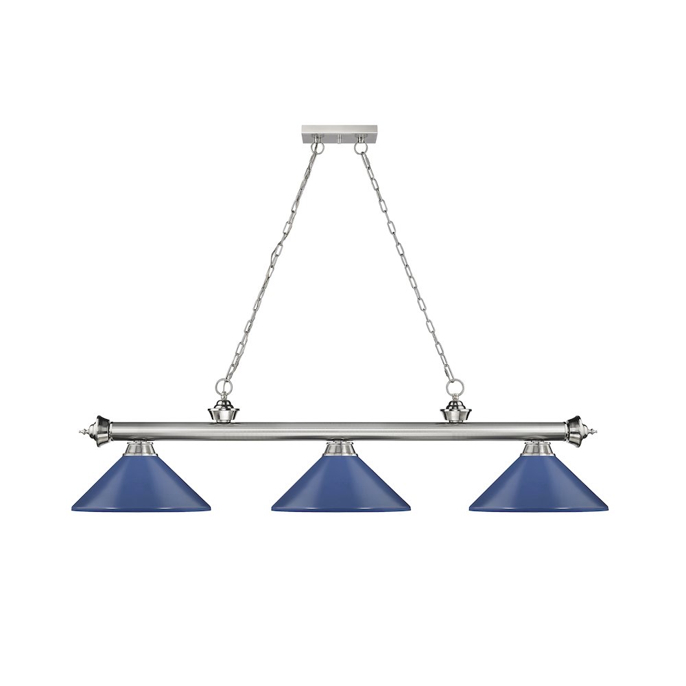 Z-Lite Cordon 3 Light Billiard, Steel Frame, Navy Blue Shade Color. Picture 2