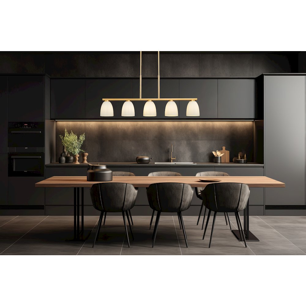 Z-Lite Naya 5 Light Linear Chandelier in Modern Gold color, Steel frame. Picture 6