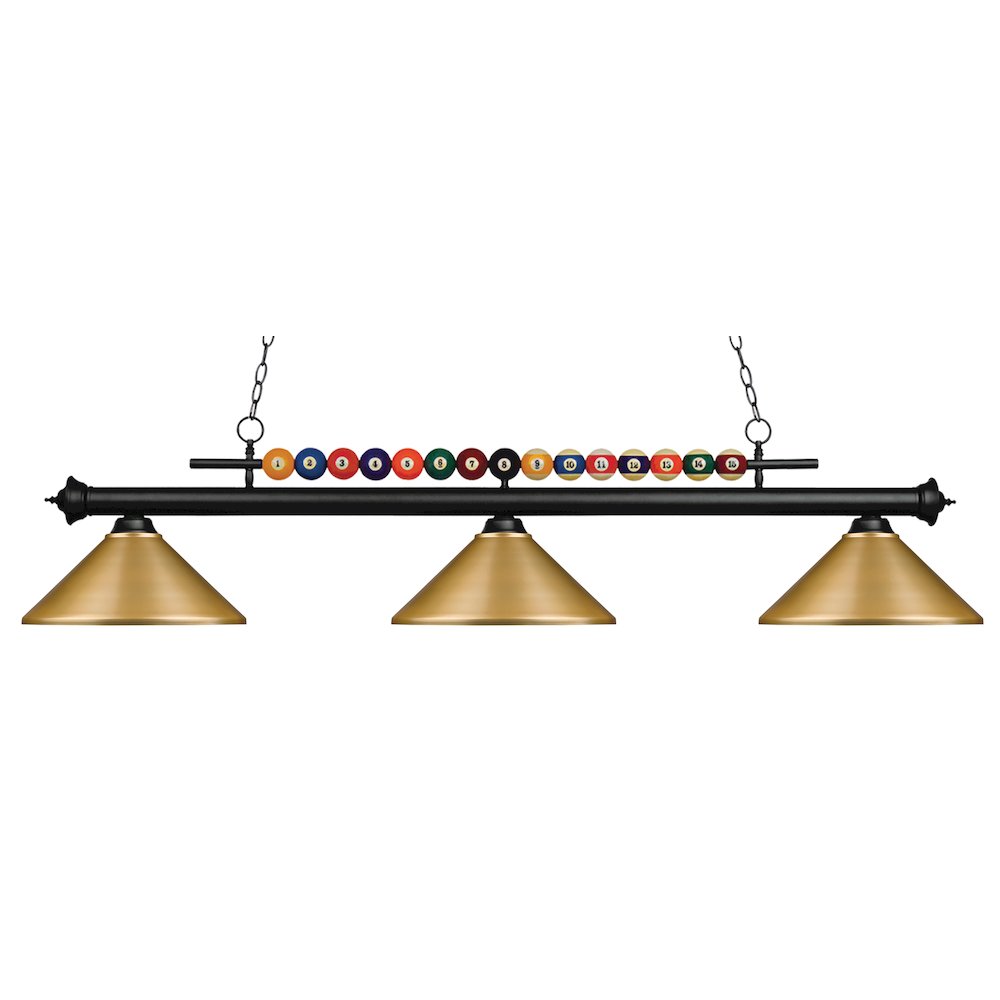 Z-Lite Shark 3 Light Billiard, Steel Frame, Satin Gold Shade Color. Picture 1