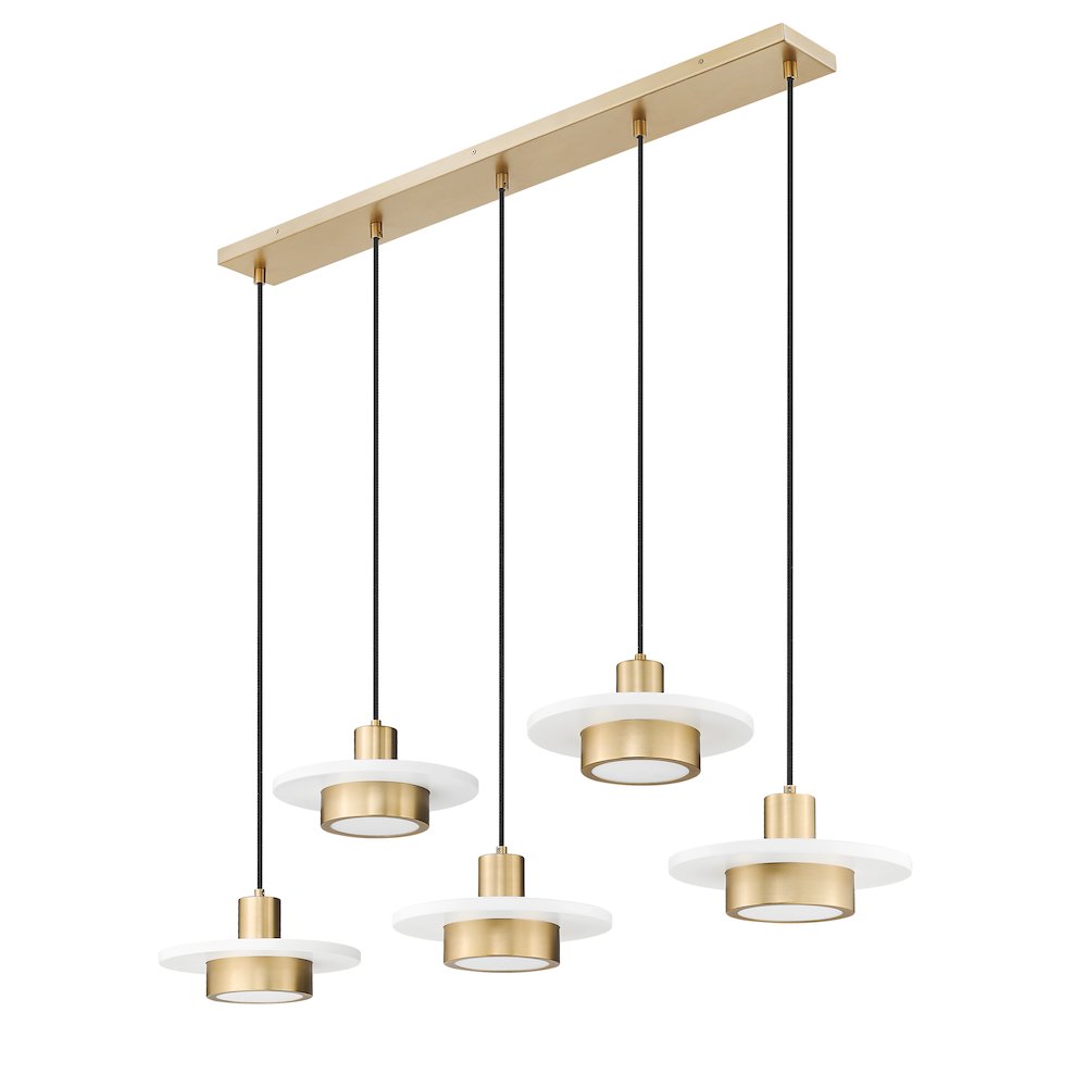 Z-Lite 5 Light Linear Chandelier, Matte White + Modern Gold. Picture 7