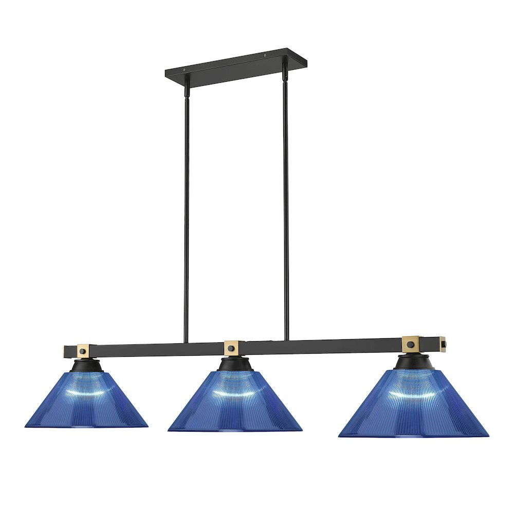 Z-Lite Bronte 3 Light Billiard, Steel Frame, Dark Blue Shade Color. Picture 3