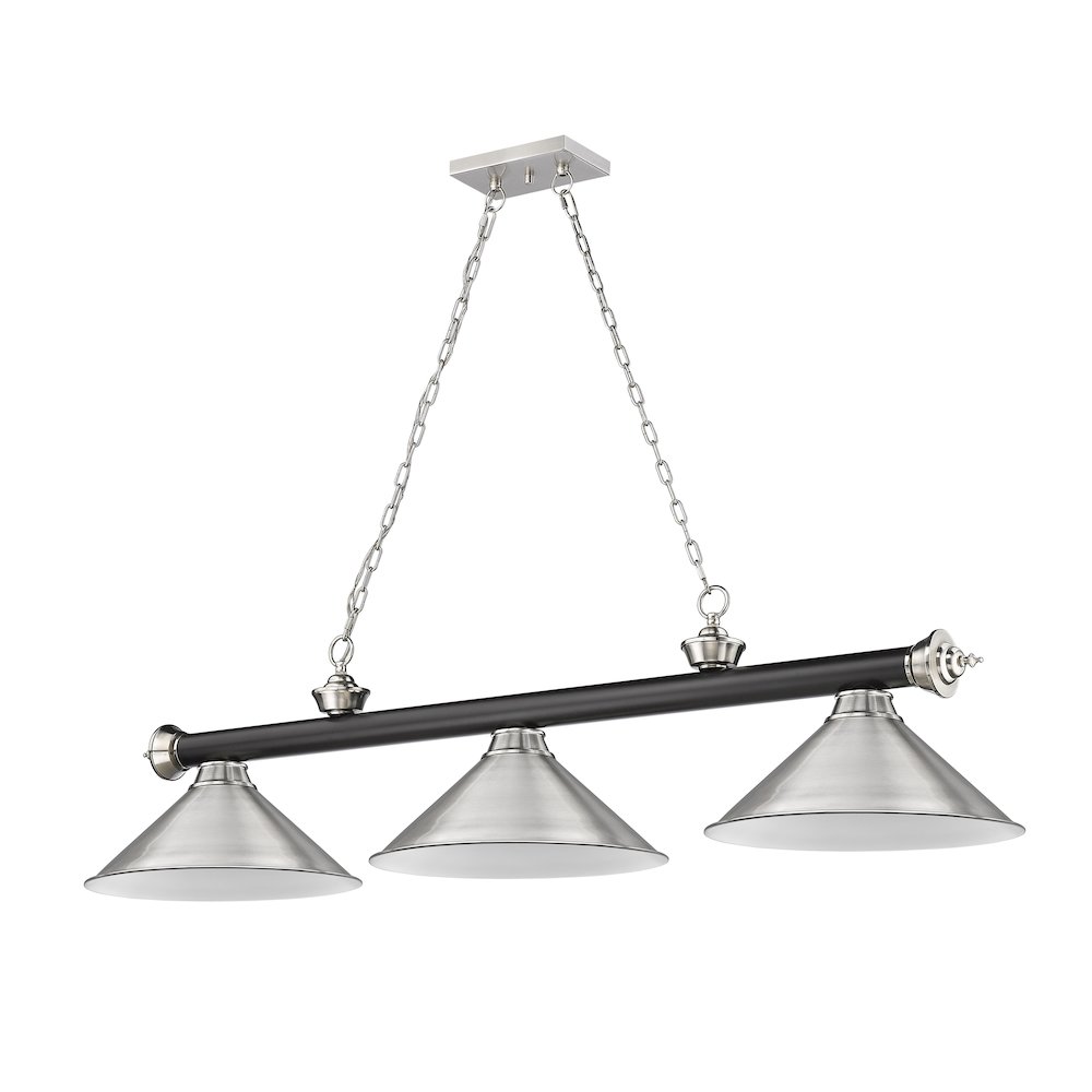 Z-Lite Cordon 3 Light Billiard, Steel Frame, Brushed Nickel Shade Color. Picture 5
