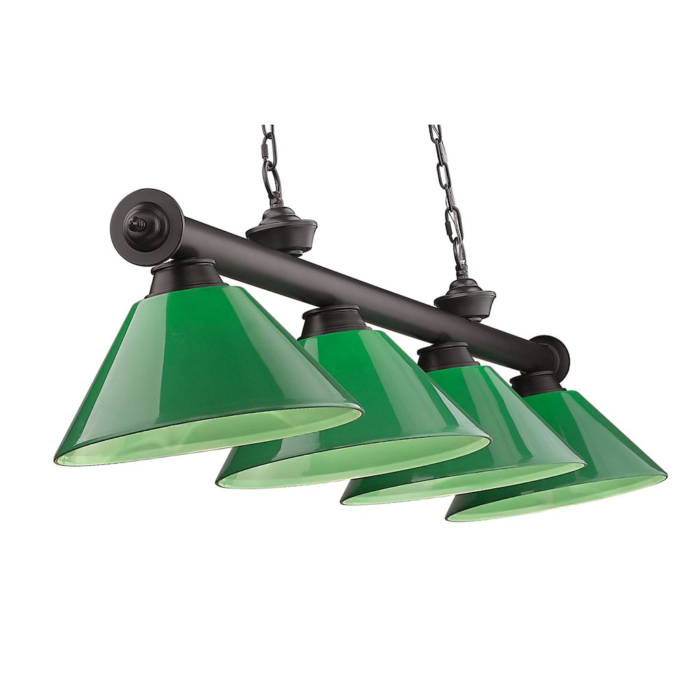 Z-Lite Cordon 4 Light Billiard, Steel Frame, Green Shade Color. Picture 4