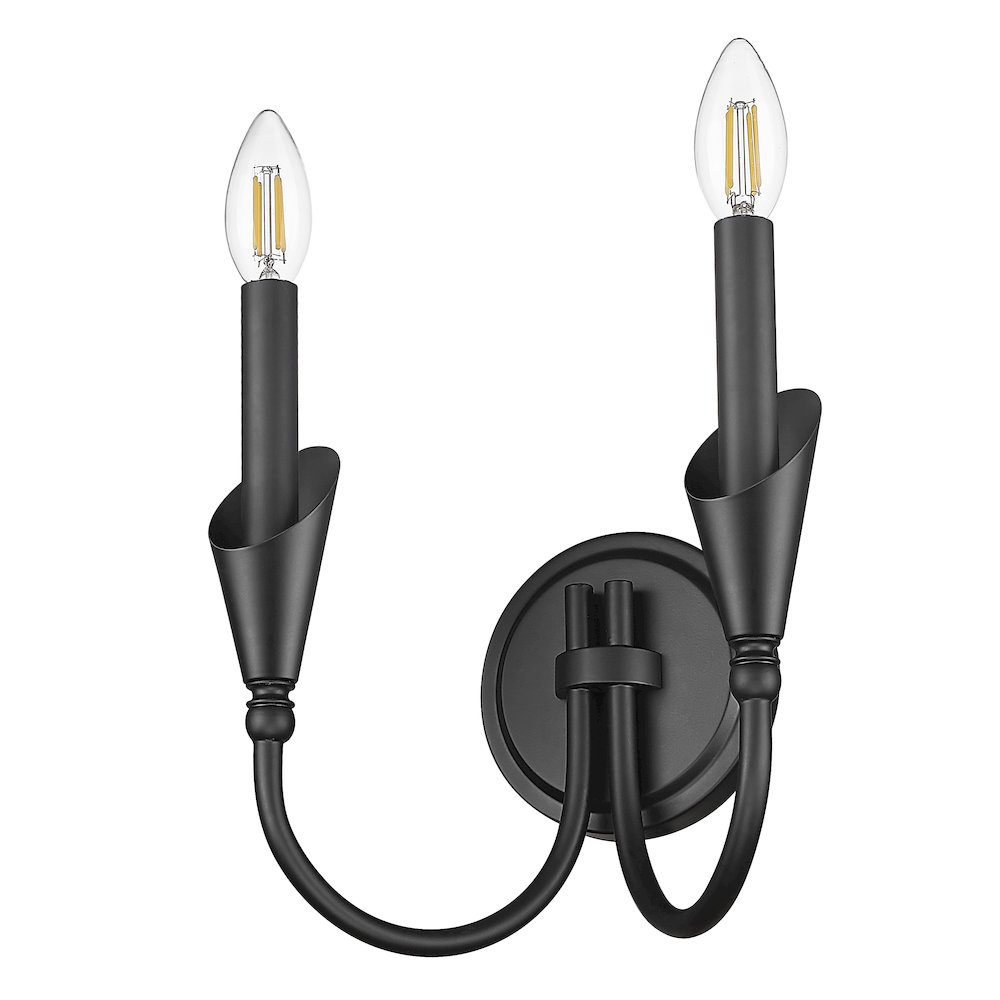 Z-Lite Claudelle 2 Light Wall Sconce in Matte Black color, Steel frame. Picture 3