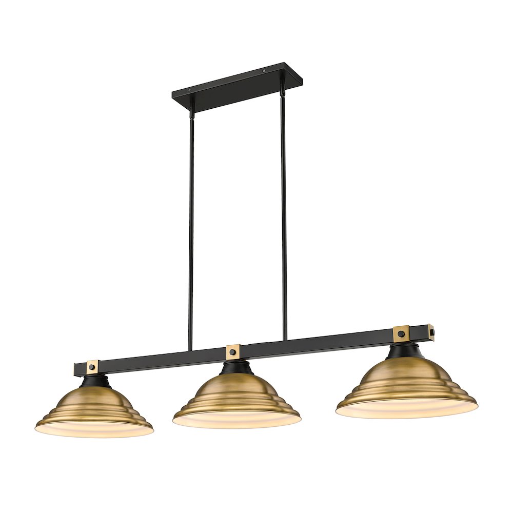 Z-Lite Bronte 3 Light Billiard, Steel Frame, Rubbed Brass Shade Color. Picture 1