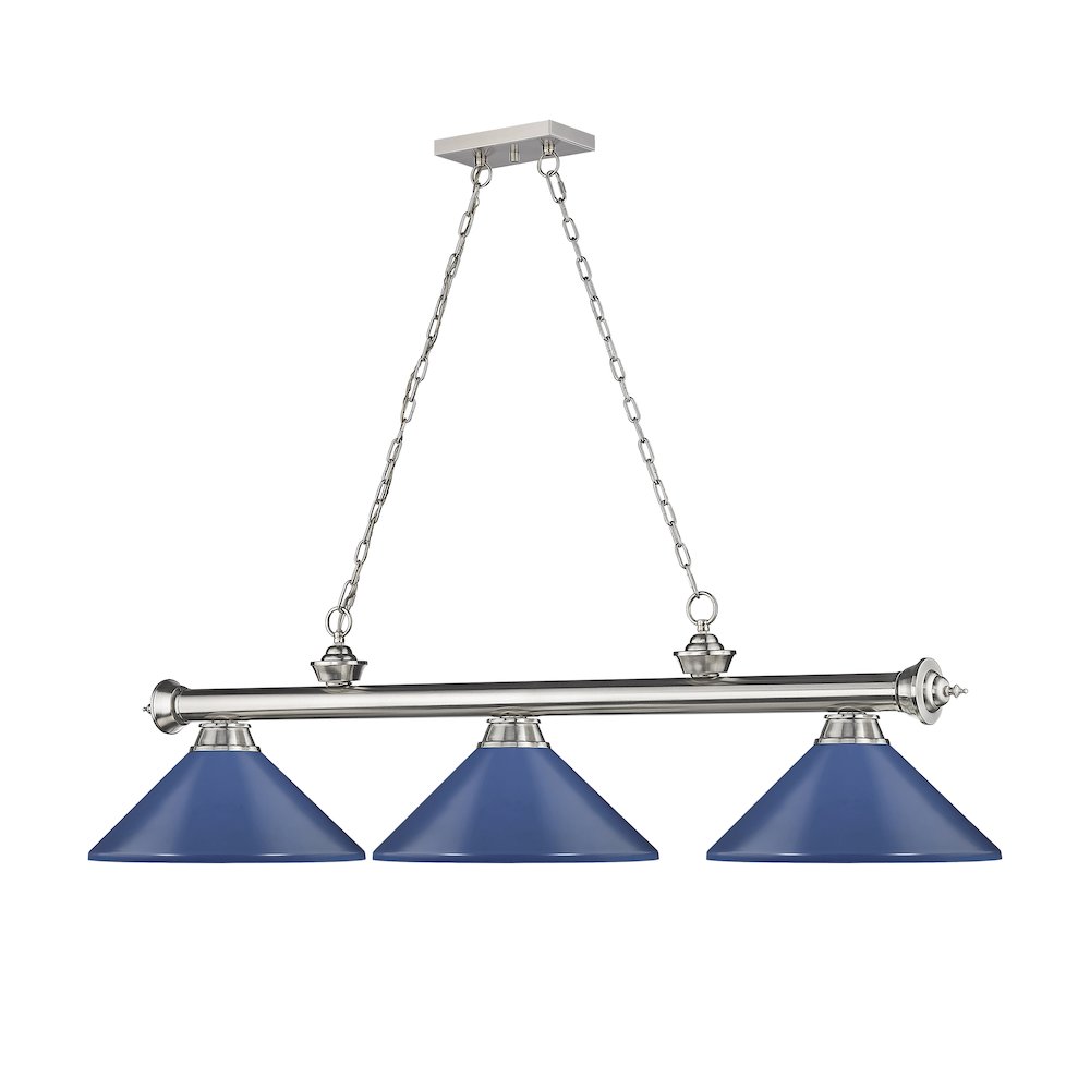 Z-Lite Cordon 3 Light Billiard, Steel Frame, Navy Blue Shade Color. Picture 3