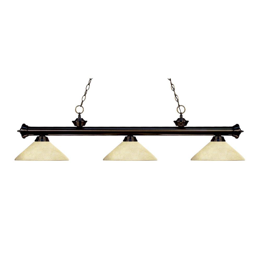 Z-Lite Riviera 3 Light Billiard, Steel Frame, Golden Mottle Shade Color. Picture 1