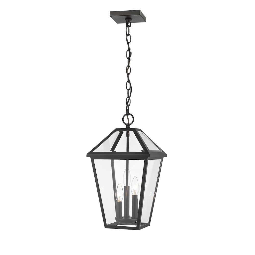 Z-Lite Talbot 3 Light Outdoor Chain Mount Ceiling Fixture, Black. Picture 1