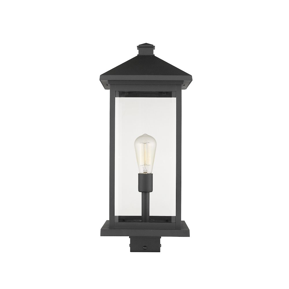 Z-Lite Portland 1 Light Outdoor Post Mount Fixture in Black Frame Finish. Picture 1