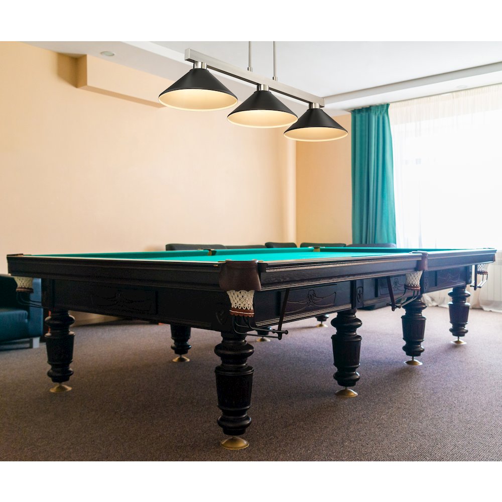 Z-Lite Cobalt 3 Light Billiard, Steel Frame, Matte Black Shade Color. Picture 6