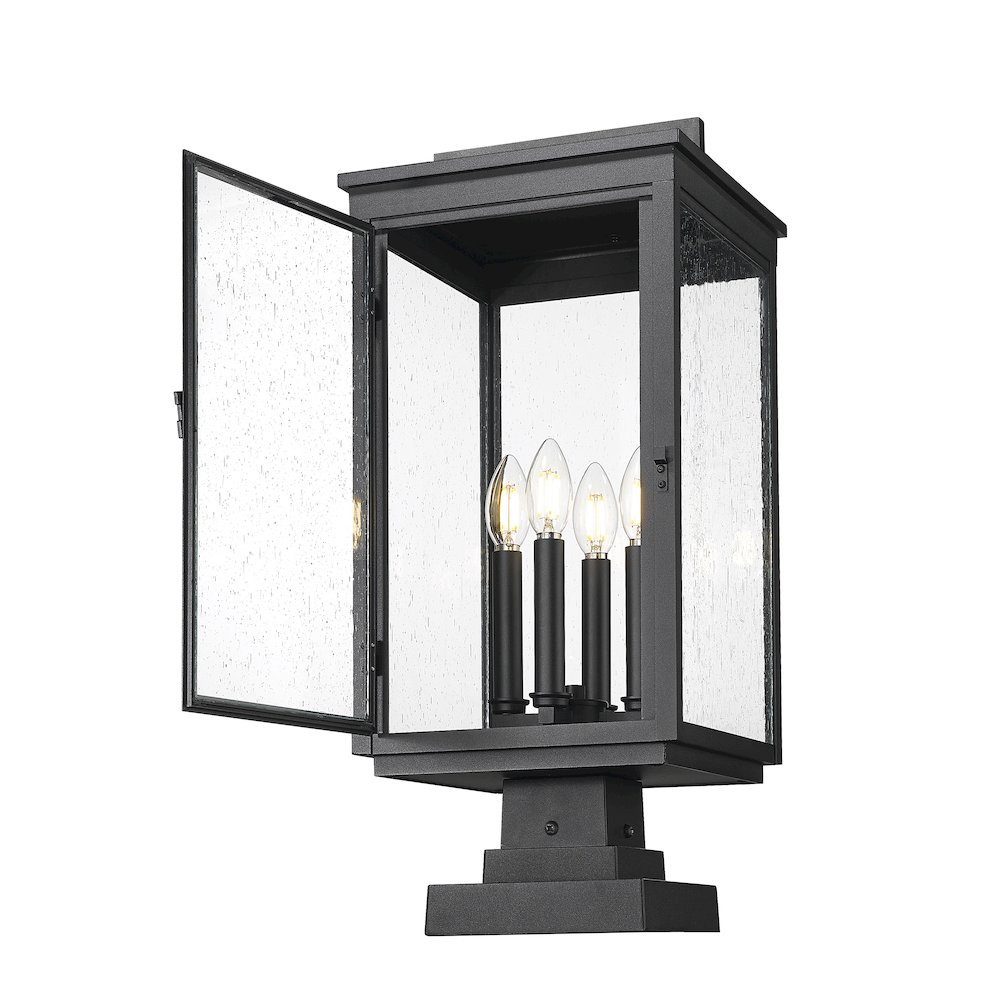 Z-Lite Hartwell 4 Light Outdoor Pier Mounted Fixture in Sand Black color. Picture 2