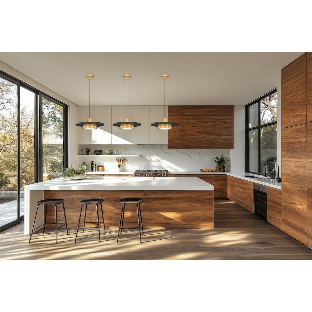 Z-Lite 1 Light Pendant, Matte Black + Modern Gold. Picture 6