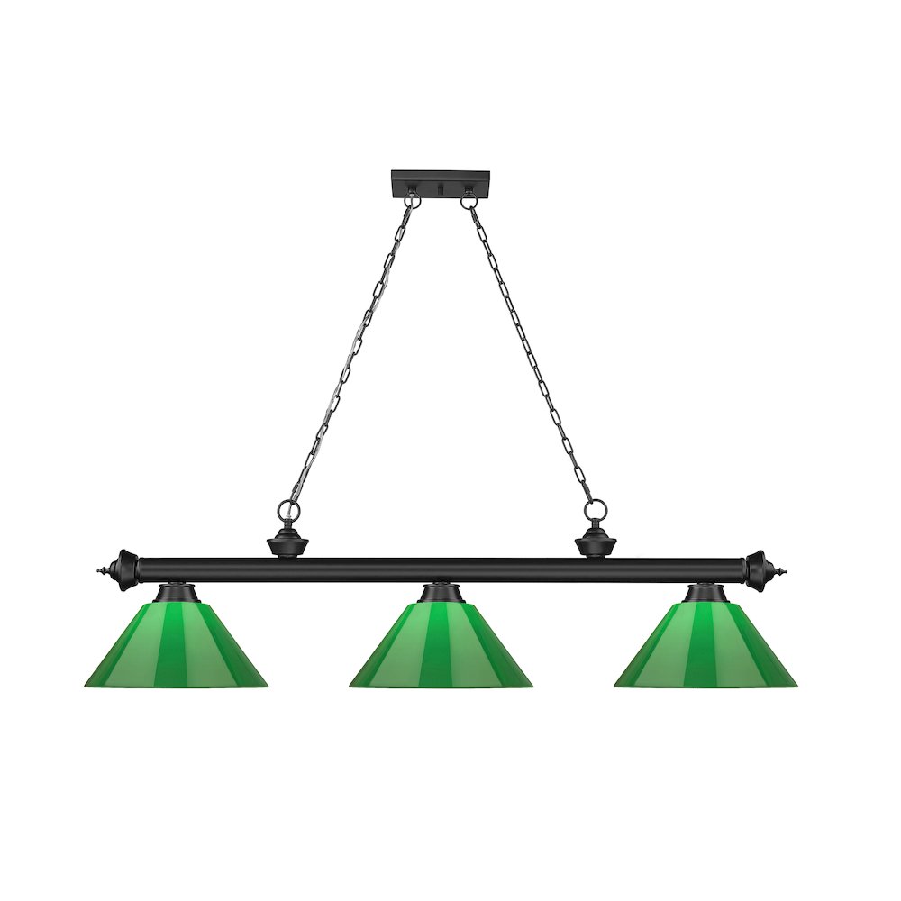 Z-Lite Cordon 3 Light Billiard, Steel Frame, Green Shade Color. Picture 2