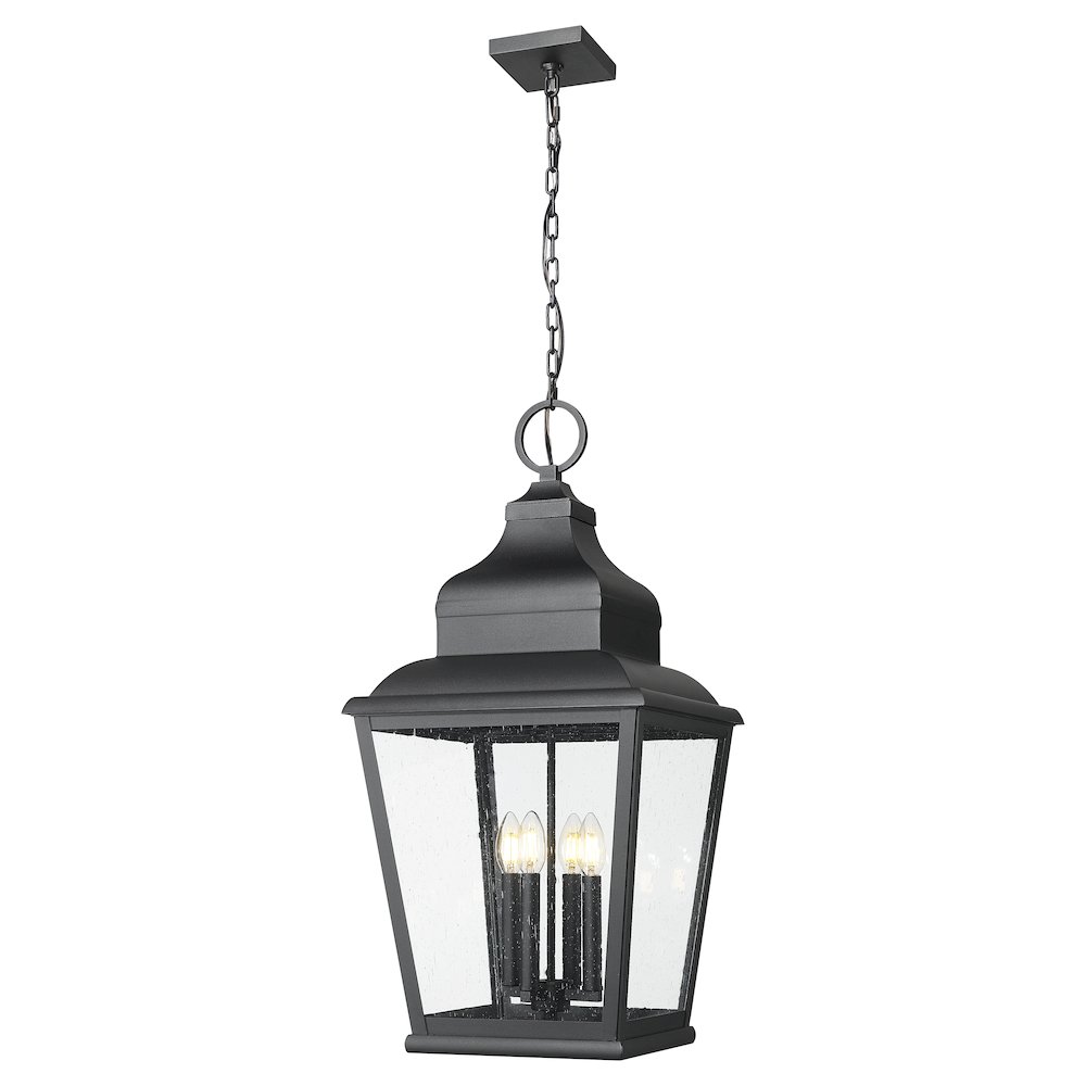 Z-Lite 4 Light Outdoor Chain Mount Ceiling Fixture, Sand Black. Picture 1