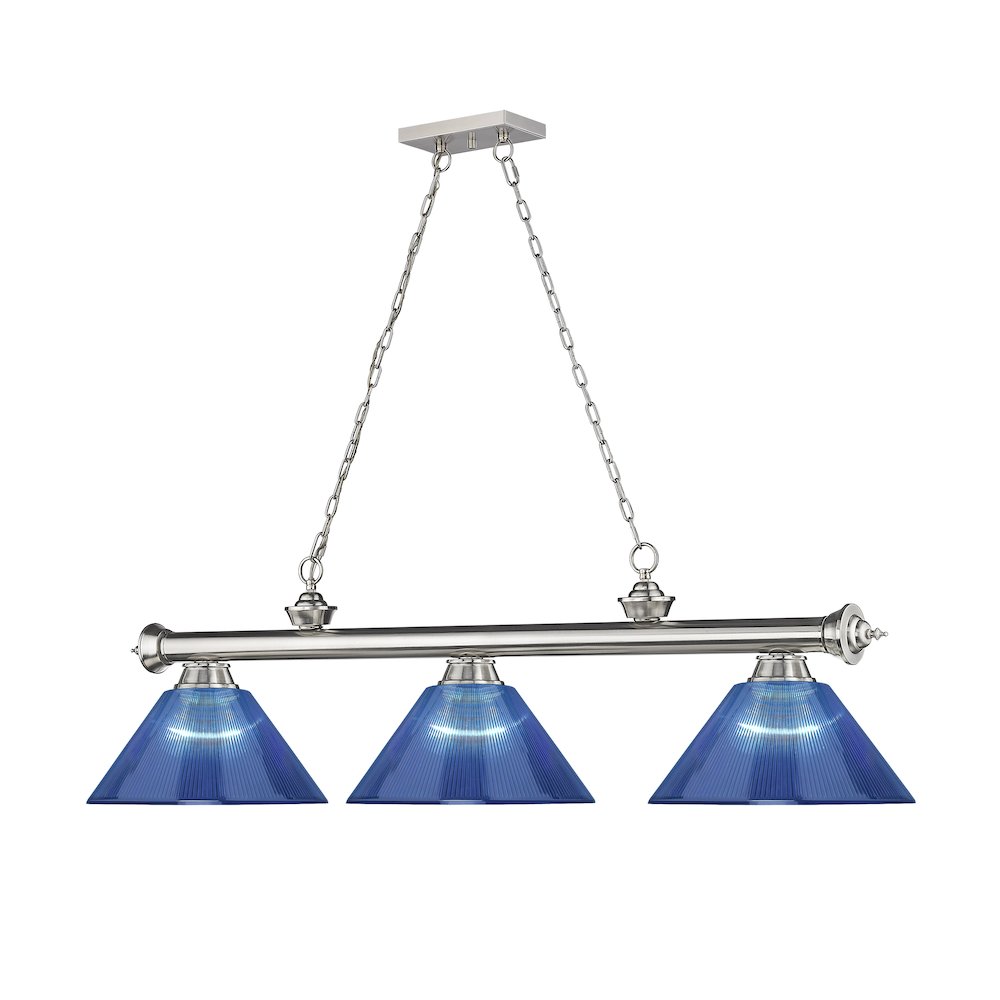 Z-Lite Cordon 3 Light Billiard, Steel Frame, Dark Blue Shade Color. Picture 3