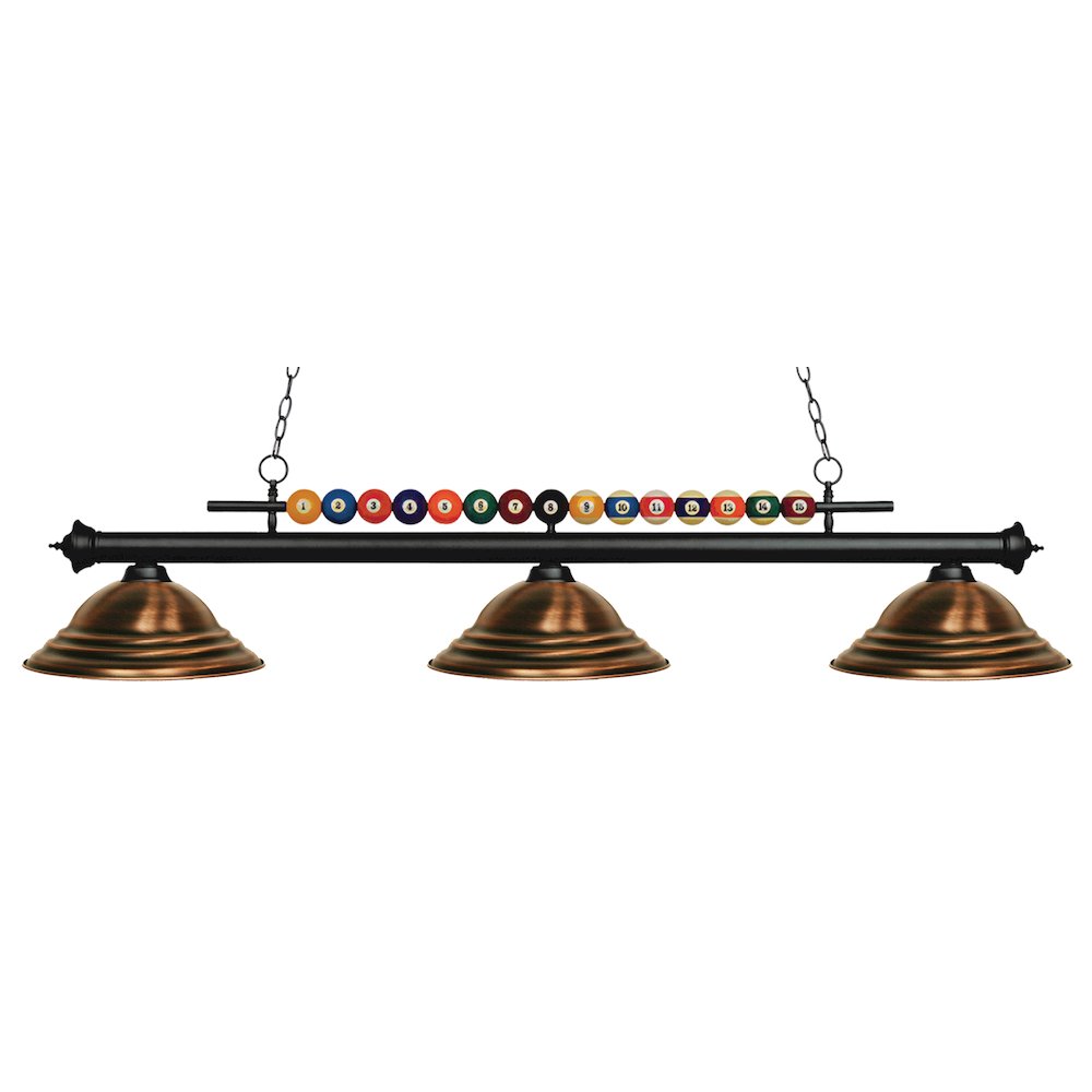Z-Lite Shark 3 Light Billiard, Steel Frame, Antique Copper Shade Color. Picture 1