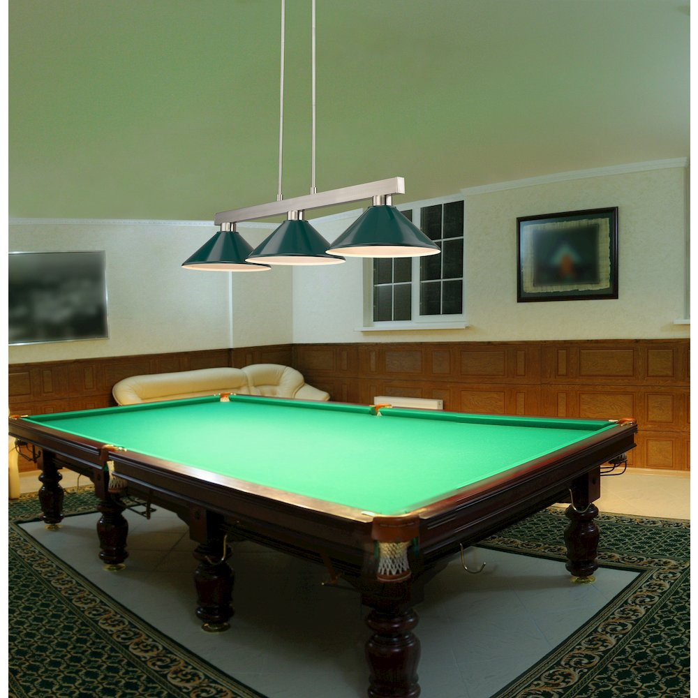 Z-Lite Cobalt 3 Light Billiard, Steel Frame, Dark Green Shade Color. Picture 6
