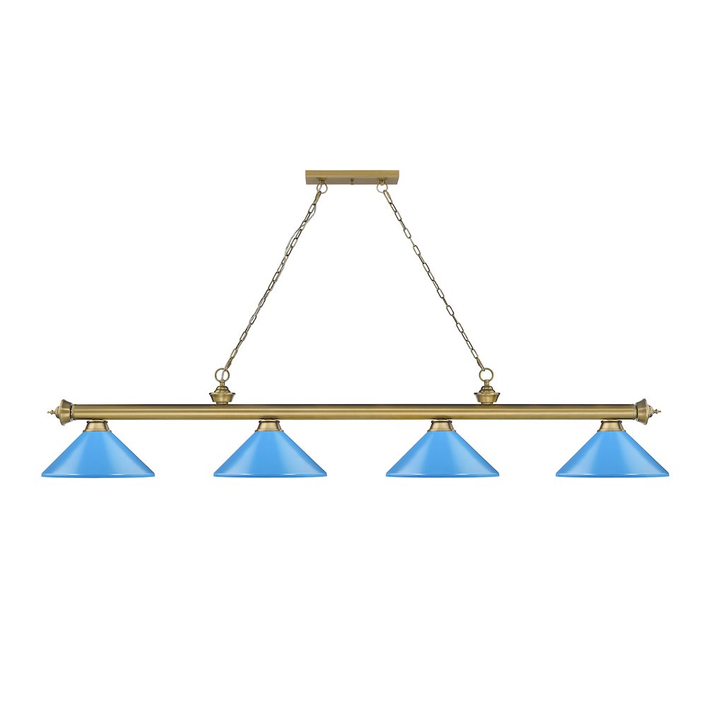 Z-Lite Cordon 4 Light Billiard, Steel Frame, Electric Blue Shade Color. Picture 2