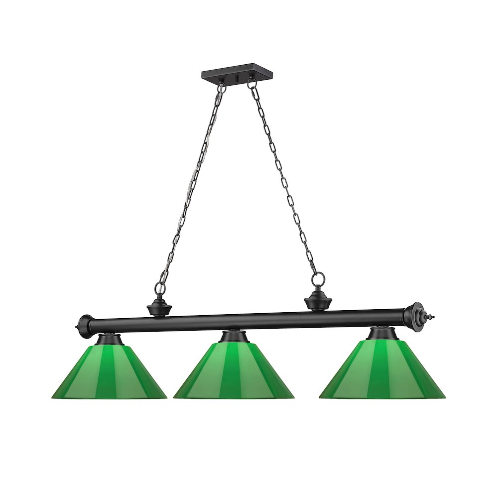 Z-Lite Cordon 3 Light Billiard, Steel Frame, Green Shade Color. Picture 3