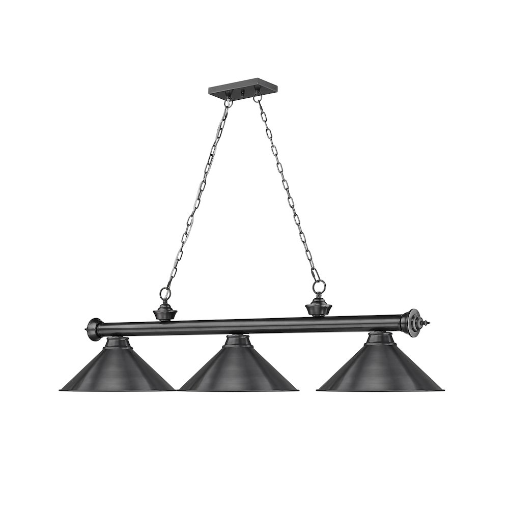 Z-Lite Cordon 3 Light Billiard, Steel Frame, Bronze Plate Shade Color. Picture 3