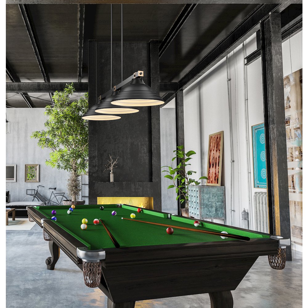 Z-Lite Bronte 3 Light Billiard, Steel Frame, Matte Black Shade Color. Picture 7