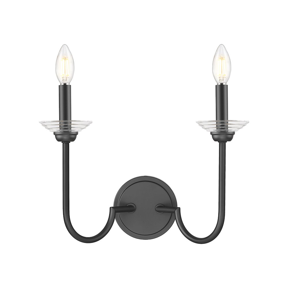 Z-Lite Allistair 2 Light Wall Sconce in Matte Black color, Steel frame. Picture 2