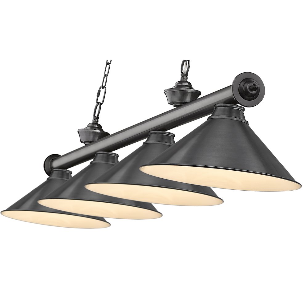 Z-Lite Cordon 4 Light Billiard, Steel Frame, Bronze Plate Shade Color. Picture 4