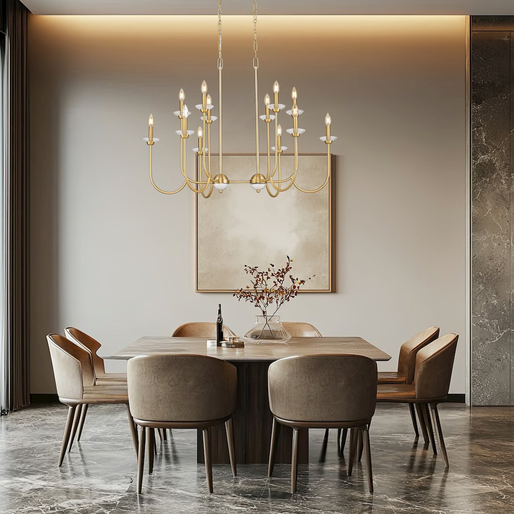 Z-Lite Allistair 12 Light Linear Chandelier in Modern Gold color, Steel frame. Picture 7