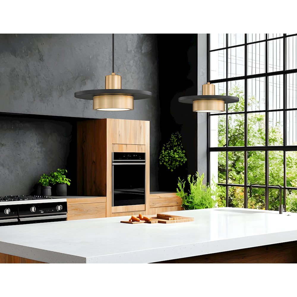 Z-Lite 1 Light Pendant, Matte Black + Modern Gold. Picture 5