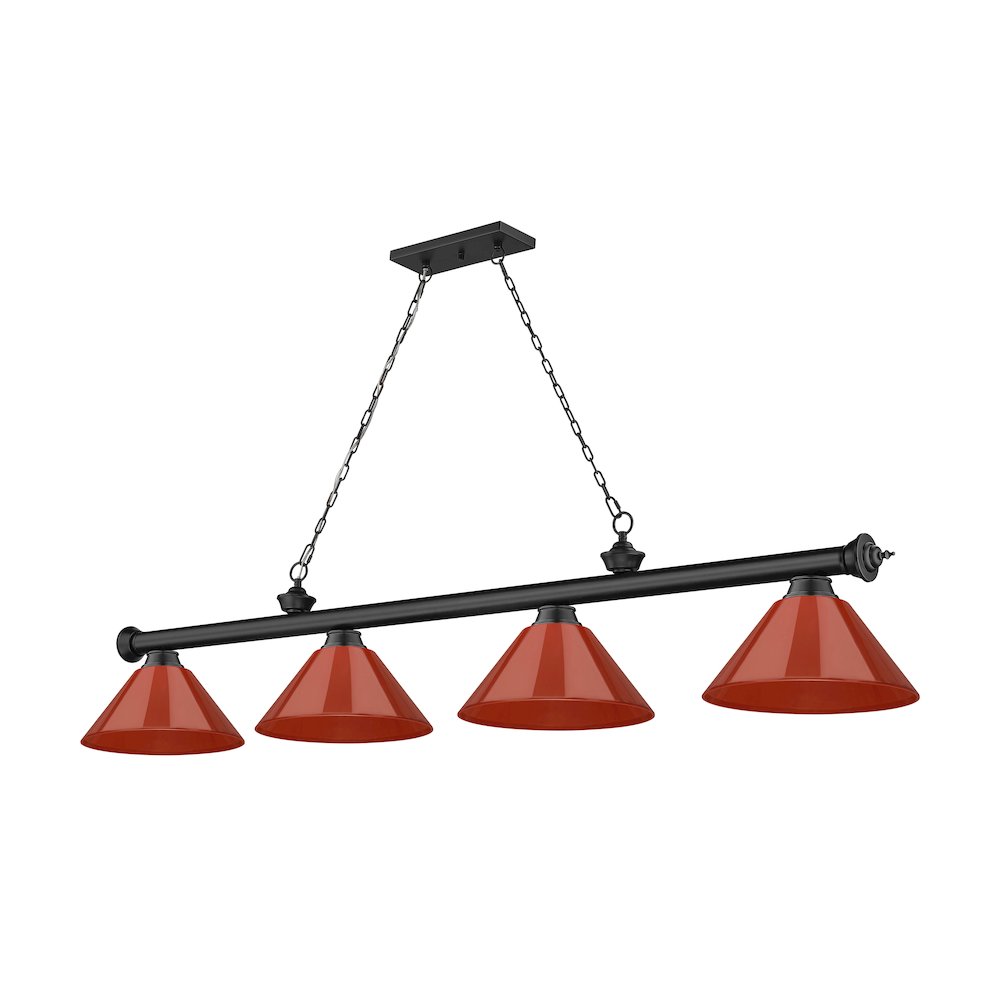 Z-Lite Cordon 4 Light Billiard, Steel Frame, Red Shade Color. Picture 5