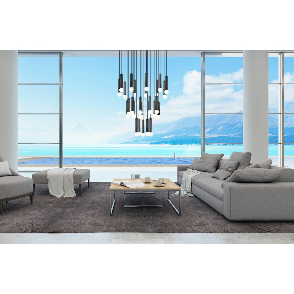 Z-Lite Stari 27 Light Chandelier in Matte Black color, Steel frame. Picture 6