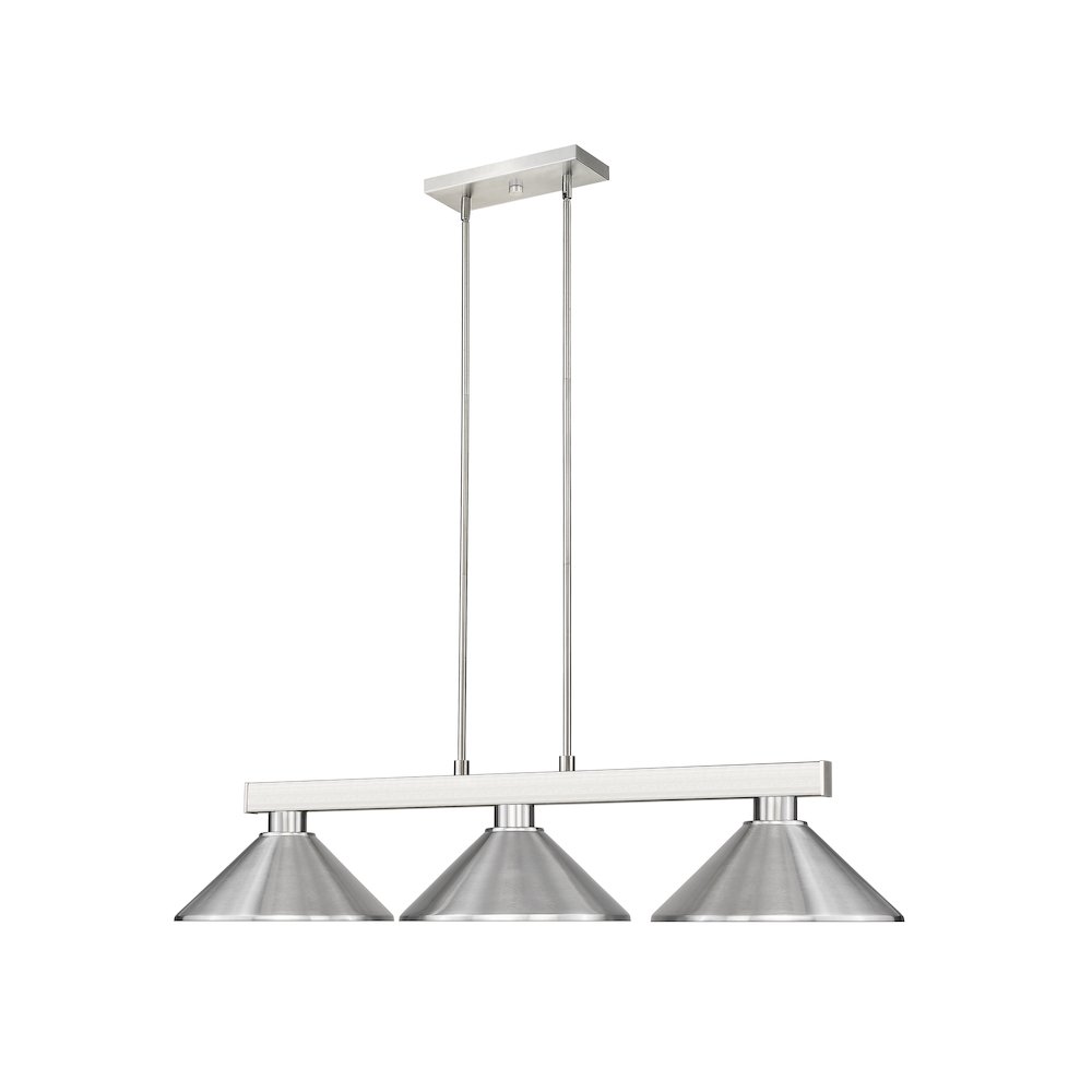 Z-Lite Players 3 Light Billiard, Steel Frame, Brushed Nickel Shade Color. Picture 3
