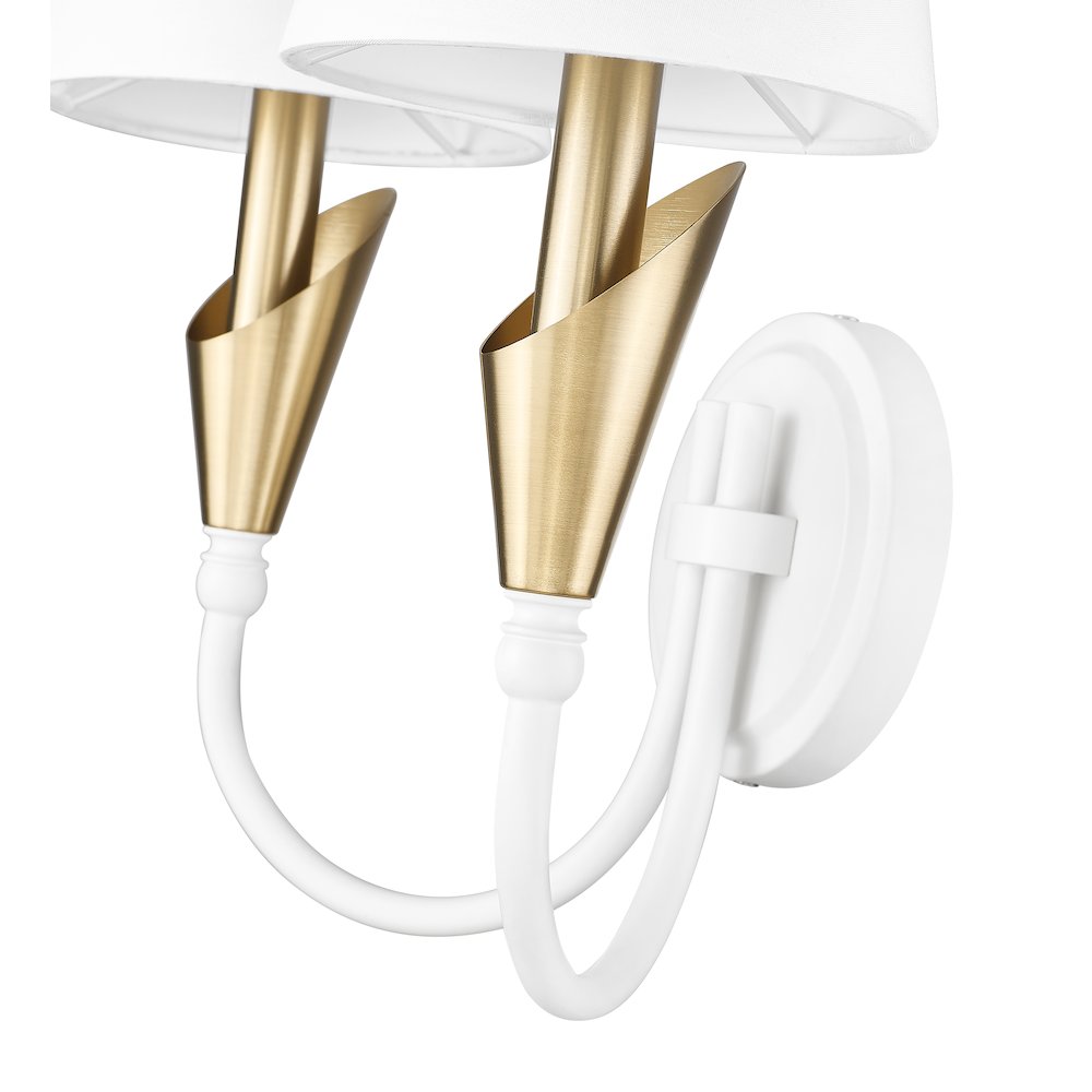 Z-Lite Claudelle 2 Light Wall Sconce in Textured White + Modern Gold color. Picture 4