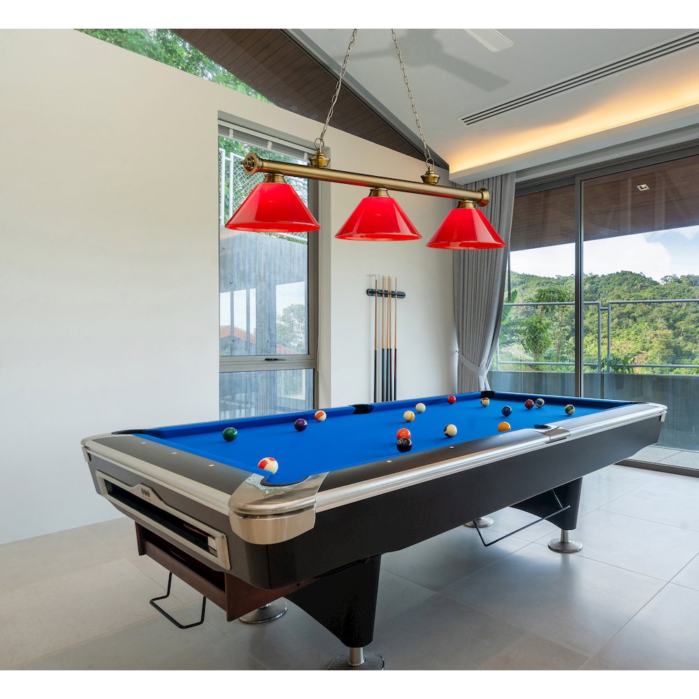 Z-Lite Cordon 3 Light Billiard, Steel Frame, Red Shade Color. Picture 7