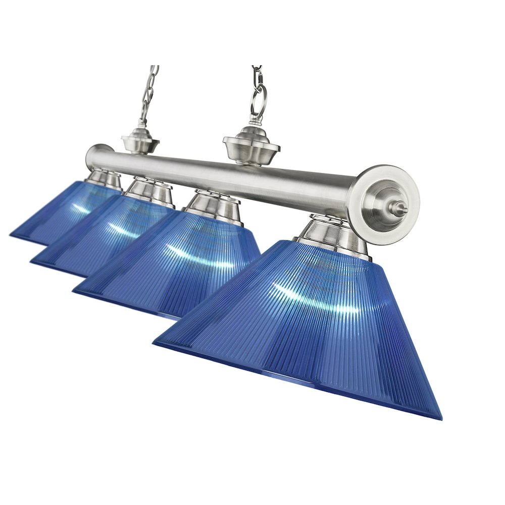 Z-Lite Cordon 4 Light Billiard, Steel Frame, Dark Blue Shade Color. Picture 4