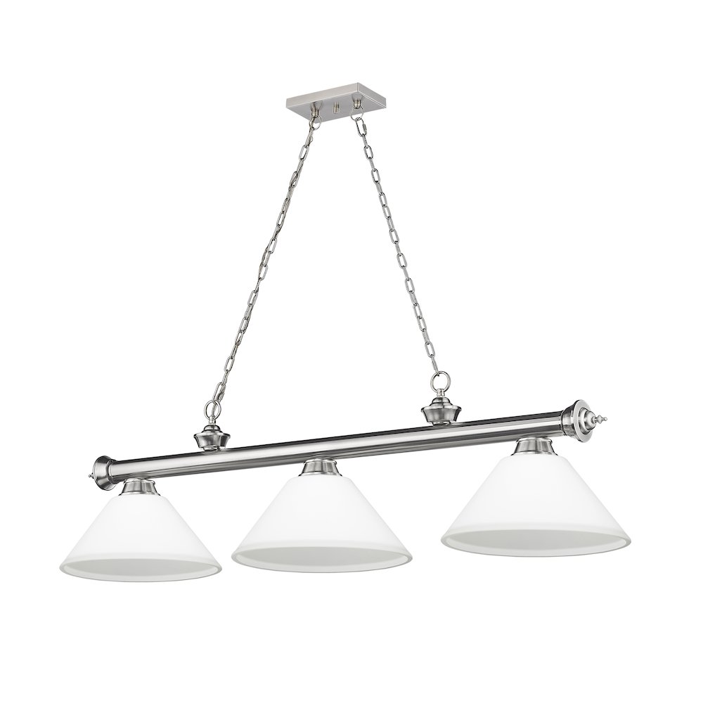Z-Lite Cordon 3 Light Billiard, Steel Frame, Matte Opal Shade Color. Picture 5
