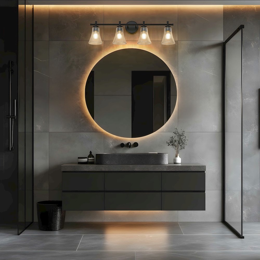 Z-Lite Belle 4 Light Vanity in Matte Black color, Steel frame. Picture 6