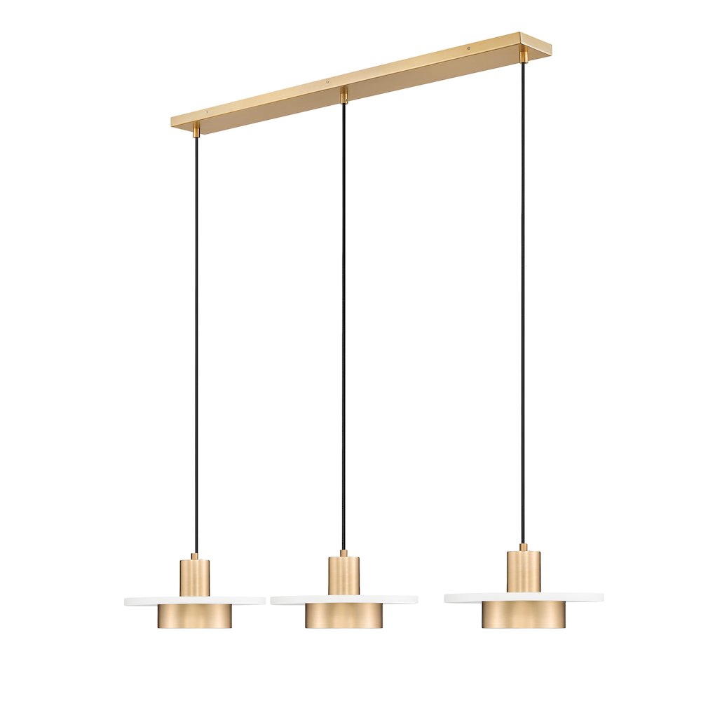 Z-Lite 3 Light Linear Chandelier, Matte White + Modern Gold. Picture 1