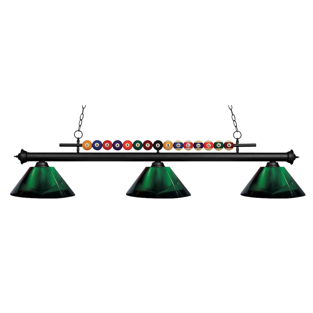Z-Lite Shark 3 Light Billiard, Steel Frame, Green Shade Color. Picture 1