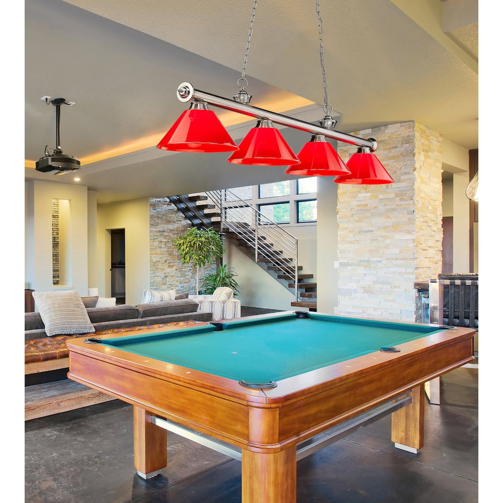 Z-Lite Cordon 4 Light Billiard, Steel Frame, Red Shade Color. Picture 6