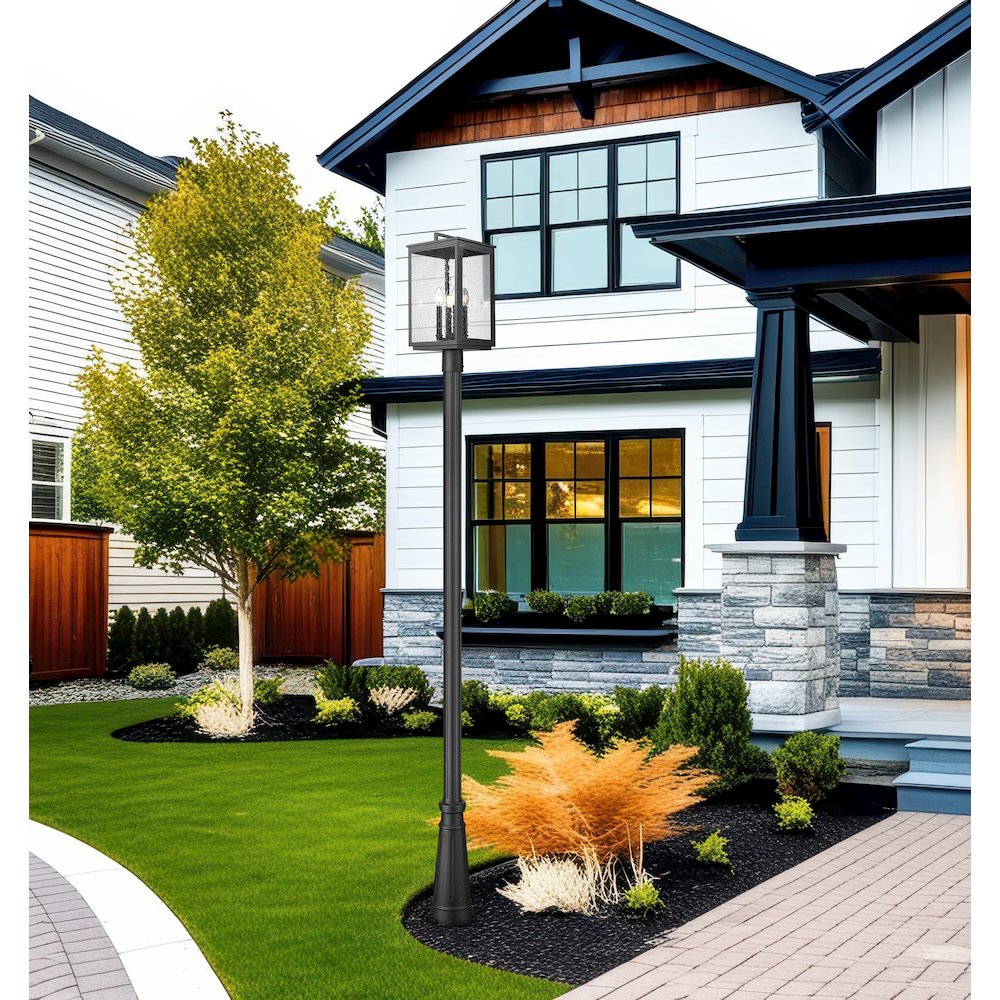 Z-Lite Hartwell 4 Light Outdoor Post Mounted Fixture in Sand Black color. Picture 6