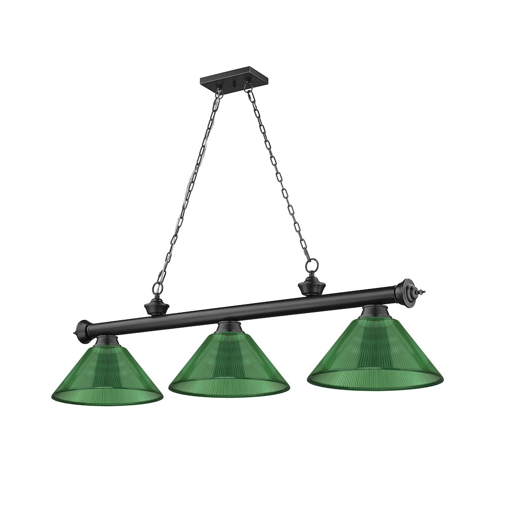 Z-Lite Cordon 3 Light Billiard, Steel Frame, Green Shade Color. Picture 5