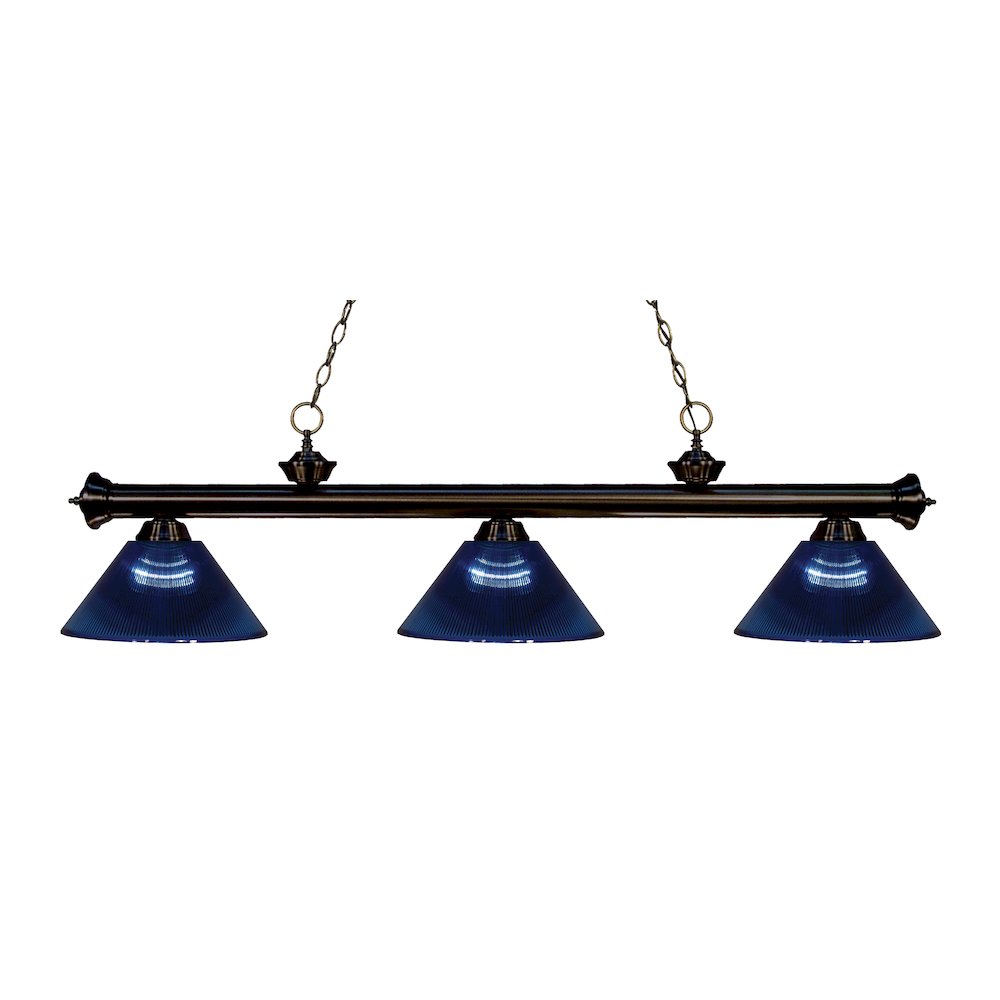 Z-Lite Riviera 3 Light Billiard, Steel Frame, Dark Blue Shade Color. Picture 1