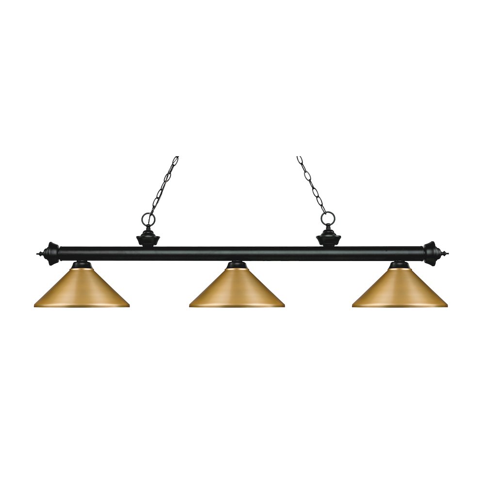 Z-Lite Riviera 3 Light Billiard, Steel Frame, Satin Gold Shade Color. Picture 1