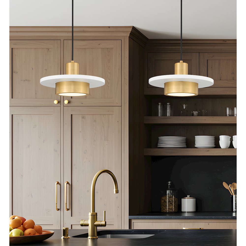 Z-Lite 1 Light Pendant, Matte White + Modern Gold. Picture 5
